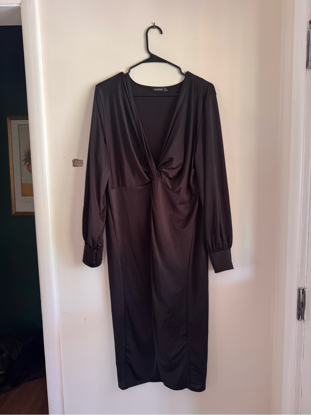 Boohoo Black Twist-Front Midi Dress